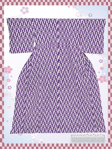 洗える着物 国産袷小紋 Lサイズ はいからさん柄 紫系矢絣柄[限定品] - 洗える着物、袴、振袖、浴衣、小物のオンライン通販。【和の志】