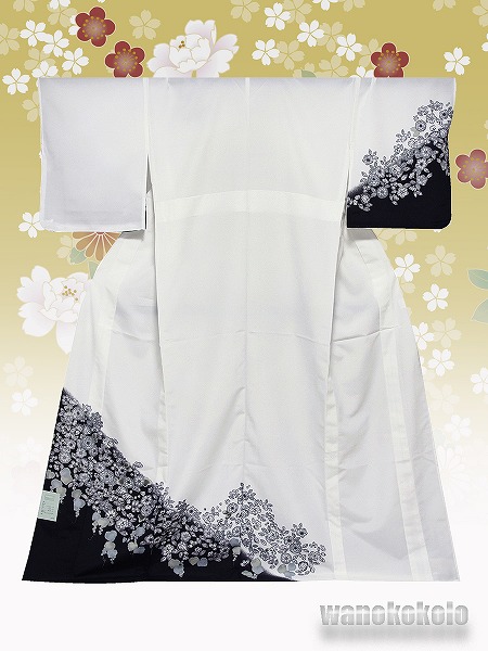洗える着物 国産単衣附下 フリーサイズ 白系/辻が花柄 HTK-322 - 洗える着物、袴、振袖、浴衣、小物のオンライン通販。【和の志】