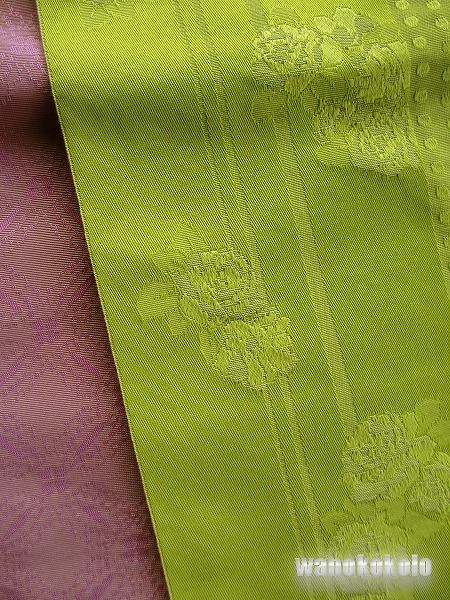 日本製浴衣向き半幅帯(小袋帯）一輪館 スプリング・グリーン系/薔薇